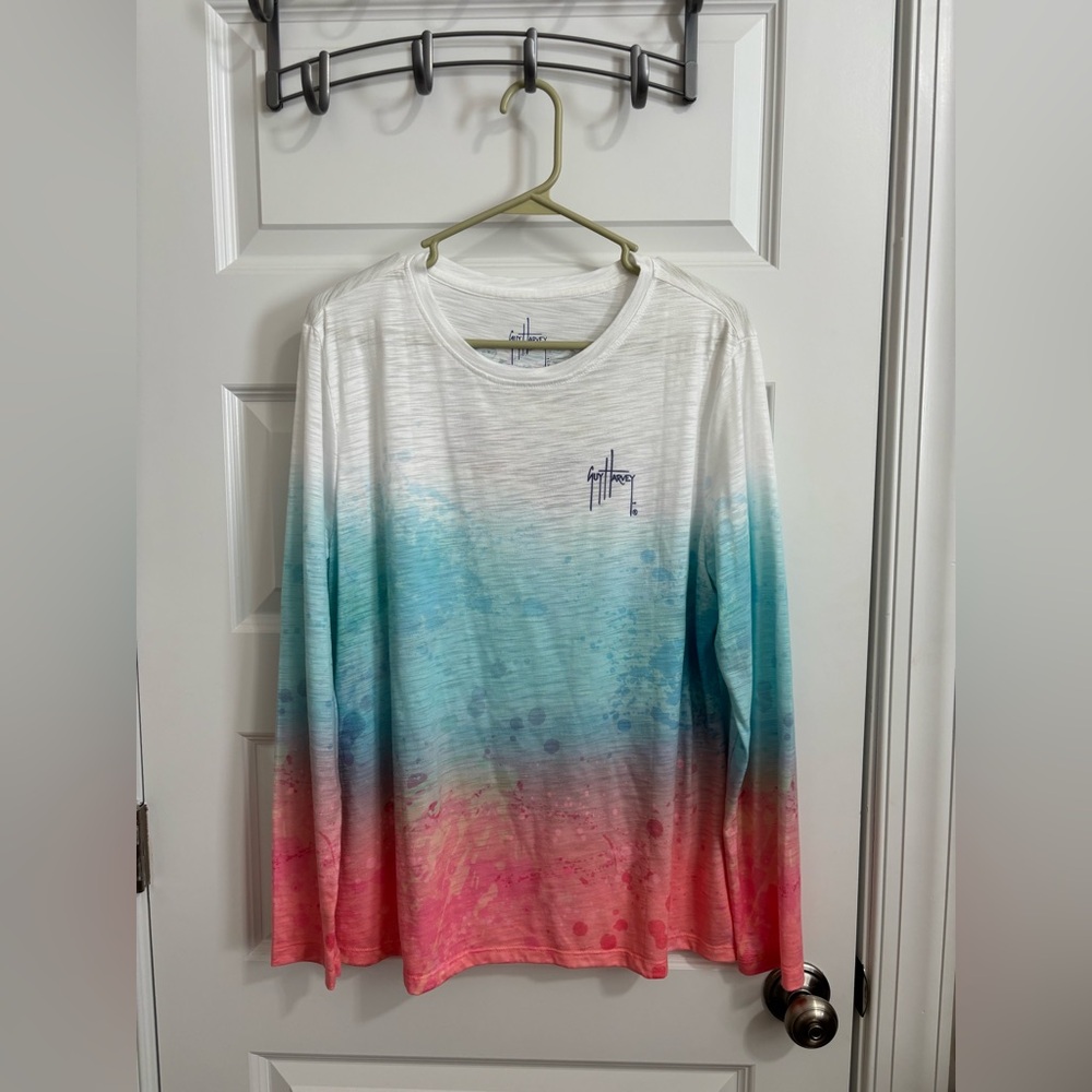 Guy Harvey  Long Sleeve Gradient Tee - Blue, Pink, White XL